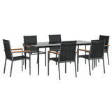 7 Piece Garden Dining Set Black Textilene and Steel 3187039