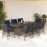 9 Piece Garden Dining Set with Cushions Grey Poly Rattan 3212069