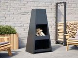 Outdoor Fireplace with Log Store Tower Design Black Steel 4005750