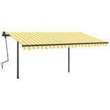 ZNTS Manual Retractable Awning with Posts 4x3 m Yellow and White 3070138