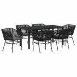 Garden Dining Set with Cushion 7 pcs Black Powder-Coated Steel 3380922