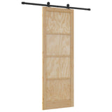 Sliding Door Natural and Black 83 x 232 cm Solid Pine Wood 3445454