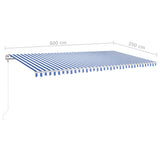 ZNTS Manual Retractable Awning with Posts 6x3.5 m Blue and White 3070076