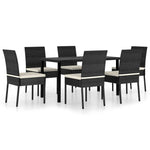 ZNTS 7 Piece Outdoor Dining Set with Cushions Poly Rattan Black 3100398