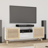 TV Cabinet White 105x30x40 cm Solid Wood Pine&Natural Rattan 345615