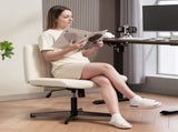 Armless Office Chair No Wheels, Linen Fabric Criss Cross Legged Desk Chair with Wide Seat, Thick T3398P377851