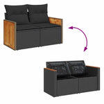 ZNTS 6 Piece Garden Sofa Set with Cushions Black Poly Rattan Acacia 3327695