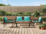 Outdoor Furniture Set 4 pcs Black and Turquoise Poly Rattan 42025346