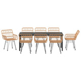 Garden Dining Set 9 pcs Brown Powder-Coated Steel 3379183