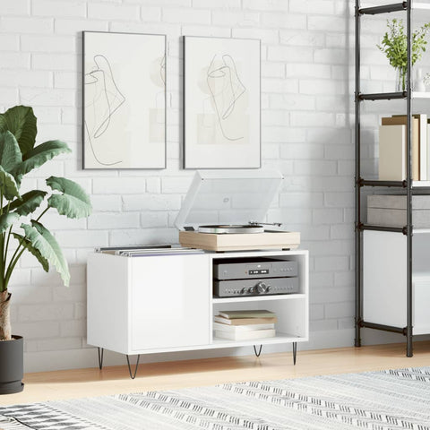 ZNTS Record Cabinet High Gloss White 85x38x48 cm Engineered Wood 831702