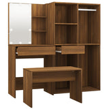 Dressing Table Set with LED Brown Oak Engineered Wood 3114106