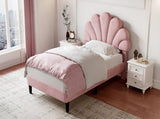 3ft Single Upholstered Velvet Bed, with Adjustable Chic Petal Headboard, Velvet Platform Bed N652P180513P