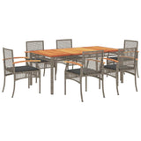 7 Piece Garden Dining Set with Cushions Grey Poly Rattan 3213573