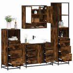 ZNTS 4 Piece Bathroom Furniture Set Smoked Oak Engineered Wood 3301292