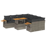 9 Piece Garden Sofa Set with Cushions Grey Poly Rattan Acacia 3327581