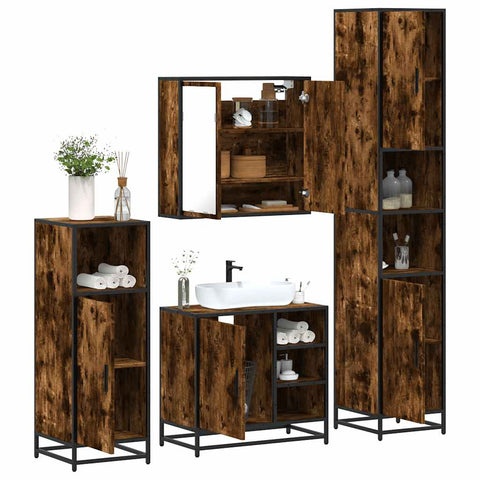 4 Piece Bathroom Furniture Set Smoked Oak Engineered Wood 3301207