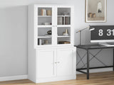 Modern Bookcase with Glass Doors, Display Storage Cabinet with Adjustable Shelves for Living Room, T3398P378013