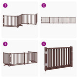 Dog Gate with Door Foldable 4 Panels Brown Oak 320 cm Solid Wood Fir 352297