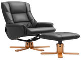 Rocking Recliner Chair with Footstool, PU Leather Recliner Armchair with Wood Base, Upholstered T3398P423900
