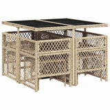 9 Piece Garden Dining Set with Cushions Beige Poly Rattan 3210778