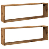 Wall Cube Shelves 2 pcs Old Wood 100x15x30 cm Engineered Wood 856582