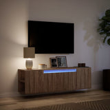 TV Wall Cabinet with LED Lights Brown Oak 135x31x39.5 cm 852389