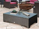 PE Rattan Coffee Table, Rectangular Outdoor Coffee Table with Tempered Glass Top, 70 KG Capacity for T3398P315945
