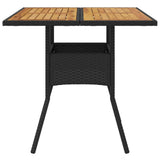 Garden Table with Acacia Wood Top Black 80x80x75 cm Poly Rattan 365519