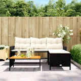 Garden Sofa with Table and Cushions L-Shaped Black Poly Rattan 365581