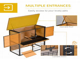 Guinea Pig Hutch Rabbit Hutch Wood-metal Elevated Pet House Bunny Cage with No-Leak Tray Ramp T3398P350057