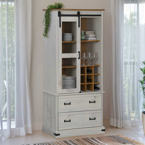 ZNTS Wine Cabinet HALDEN with Wine Racks and Sliding Door White Pine 4018434