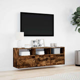 TV Wall Cabinet with LED Lights Smoked Oak 130x31x45 cm 852345