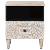 Bed cabinet with Drawer White 40 x 33 x 46 cm Solid Mango Wood 4018374