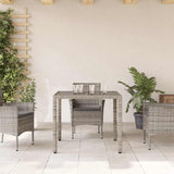 Garden Table with Glass Top Grey 90x90x75 cm Poly Rattan 365588