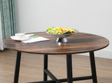 85cm Dining Room Table, Industrial Style Kitchen Table Round with Steel Legs, Rustic Brown T3398P344455