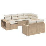 ZNTS 10 Piece Garden Sofa Set with Cushions Beige Poly Rattan 3228898