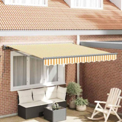 Retractable Awning Manual Yellow and White 300x250 cm Fabric 3329927
