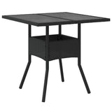 Garden Table with Glass Top Black 80x80x75 cm Poly Rattan 365521
