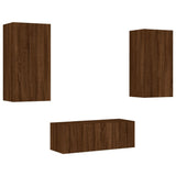 4 Piece TV Wall Units with LED Brown Oak Engineered Wood 3216824