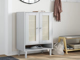 Shoe Cabinet SENJA Rattan Look White 59.5x35x107 cm Solid Wood 358050