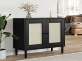 Sideboard SENJA Rattan Look Black 80x35x80 cm Solid Wood Pine 358033