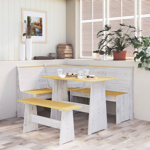 ZNTS 3 Piece Dining Set REINE Honey Brown and White Solid Wood Pine 3096570