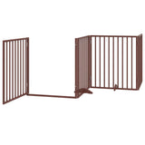Dog Gate with Door Foldable 4 Panels Brown 320 cm Poplar Wood 352203
