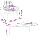 9 Piece Garden Dining Set Black Poly Rattan Glass 3334540