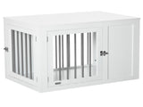 2-in-1 Dog Cage and Side Table, with Two Lockable Doors, for Medium Dogs - White T3398P554344