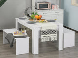 Kitchen Dining Table and 2 Benches Set, Table and Chairs Set for Limited Space, White T3398P378040