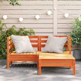 Garden Sofa 2-Seater with Footstool Wax Brown Solid Wood Pine 838023