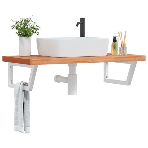 Basin Shelf Wall Mounted Steel and Solid Wood Beech 3302446