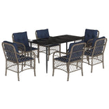 7 Piece Garden Dining Set with Cushions Grey Poly Rattan 3212184