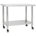 ZNTS Kitchen Work Table with Wheels 100x45x85 cm Stainless Steel 51638